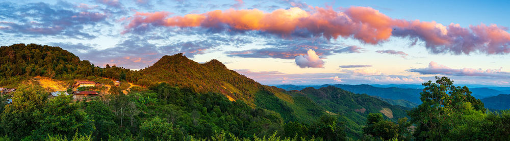 Panoramic view of landscape against sky during sunset