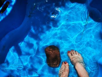 Low section of man swimming in pool