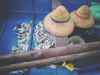 Close-up of fish inside a fishing boat