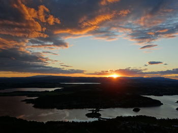 Scenic view of lake against sky during sunset