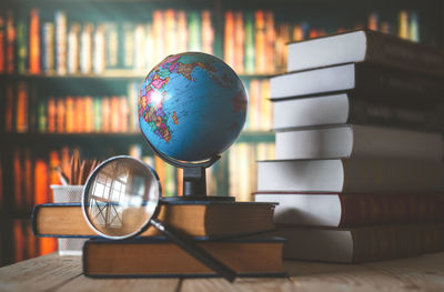 Close-up of books on table