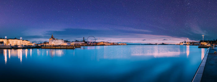 Scenic view of sea against sky at night