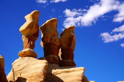 Low angle view of rock formation against blue sky