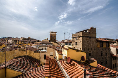 High angle view of buildings in city