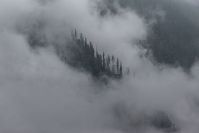 Scenic view of mountains during foggy weather