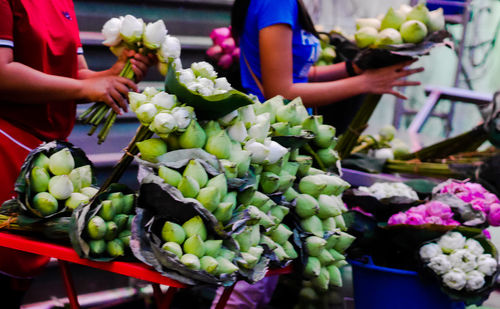 Various vegetables for sale at market stall