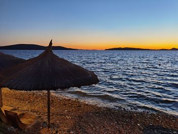 Scenic view of sea against clear sky during sunset