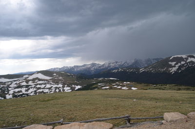 Scenic view of snowcapped mountains against sky