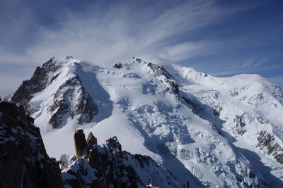 Panoramic view of snowcapped mountains against sky