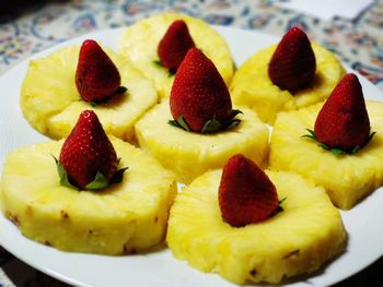 Close-up of fruits in plate