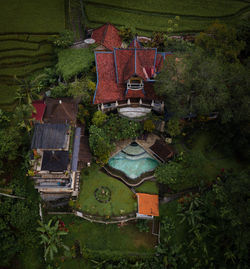 High angle view of birdhouse on land