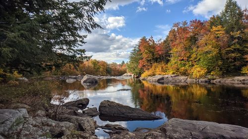 Scenic view of lake against sky during autumn