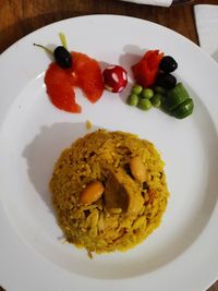 High angle view of breakfast served in plate