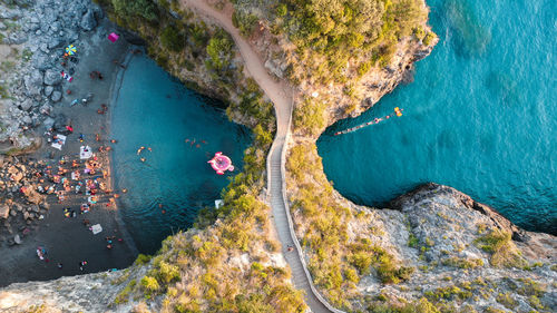 High angle view of rocks on beach