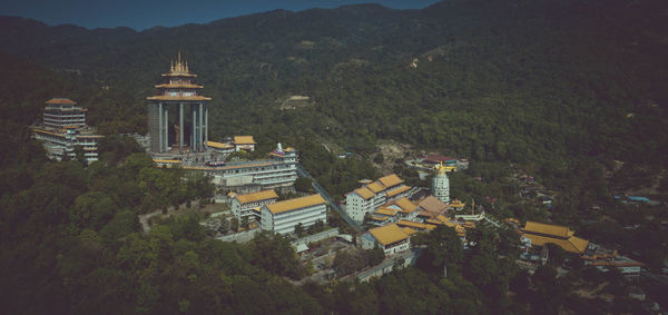 High angle view of building and trees