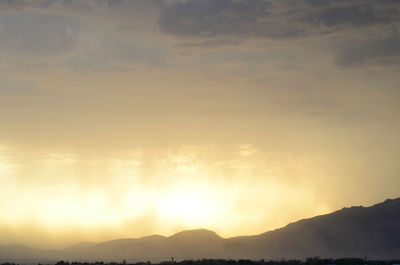 Low angle view of silhouette mountains against sky during sunset