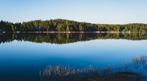 Scenic view of lake against clear sky