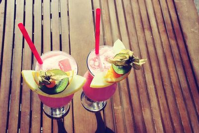 High angle view of fruits on table
