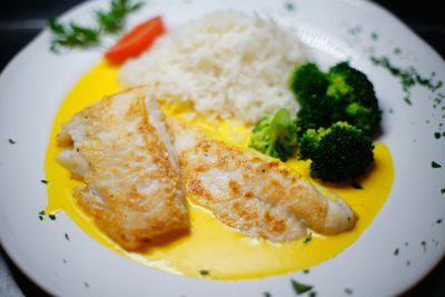 High angle view of meal served in plate