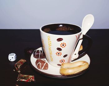 Close-up of coffee cup on table