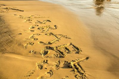 High angle view of sand on beach