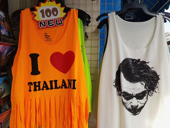 Close-up of text on clothesline