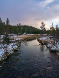 Scenic view of lake against sky during winter