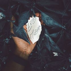 Midsection of woman holding paper with text