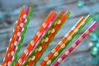 Close-up of multi colored straws