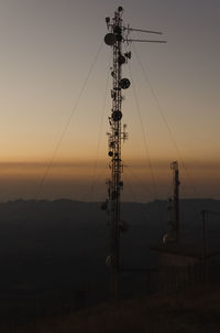 Silhouette of electricity pylon against sky during sunset