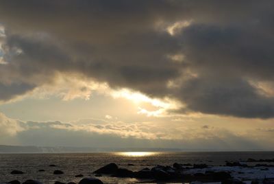 Scenic view of sea against cloudy sky