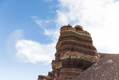 Low angle view of rock formations against sky