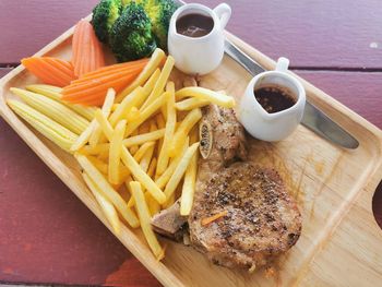 High angle view of food on table