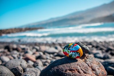 Close-up of stones on beach