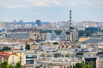 Aerial view, cityscape of kyiv, view of old and new residential areas under construction