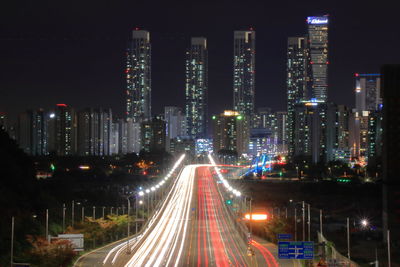 High angle view of traffic on road at night