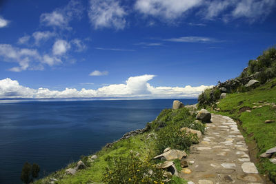 Scenic view of sea against cloudy sky