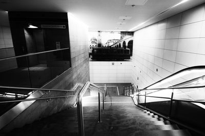 High angle view of escalator in subway station