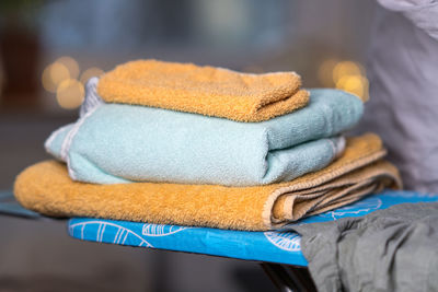 Stack of towels on table