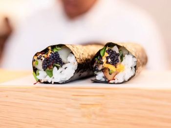 Close-up of sushi on table