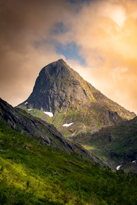 Scenic view of mountains against sky during sunset