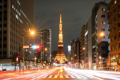 Light trails on city street at night