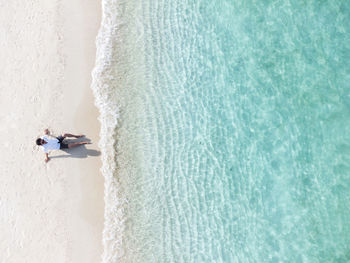 High angle view of man on beach