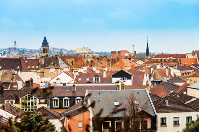 High angle view of townscape against sky