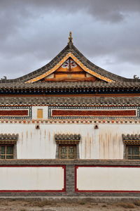 1110 badain jaran temple south facing roof gable-side of sumu jaran lake. badain jaran desert-china.