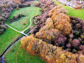 High angle view of green landscape