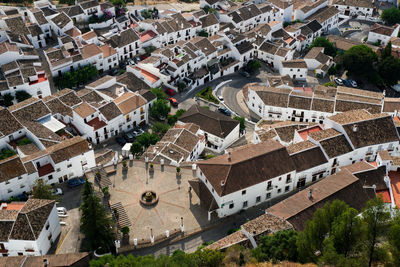 High angle view of townscape and street in city