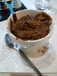 High angle view of dessert in plate on table