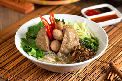 Close-up of meal served on table