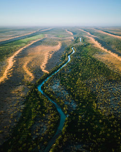 Aerial view of land against sky